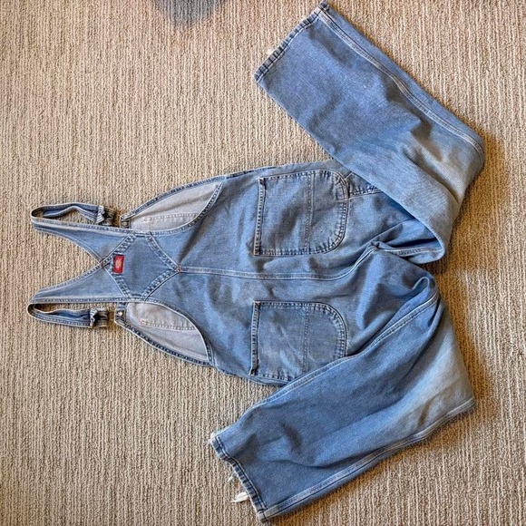 Dickies denim overalls relaxed fit distressed fades men's M workwear utility - Picture 5 of 8